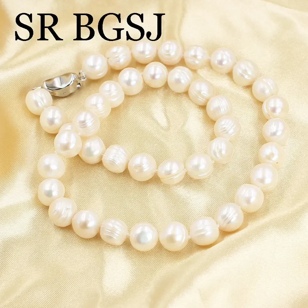 8-10mm 17-20inch 100% Natural White Round Genuine Freshwater Pearl Women Short Necklaces