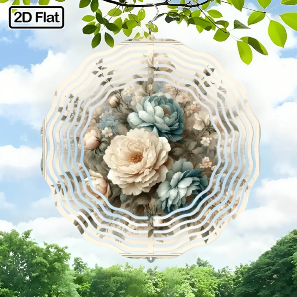 

Boho Flat Wind Chime 360 Rotating Metal Wall Decor Retro Flower Hanging Ornament Easter Valentine Gift