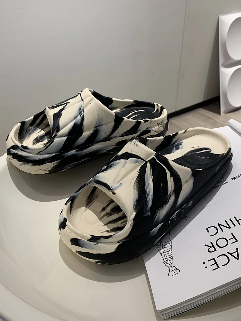 

Chinese Ink Painting Slipper Man Women Fashion Black White Sandals 4cm Thick Sole Eva Outside In Summer Sandals Anti Slip Shoes