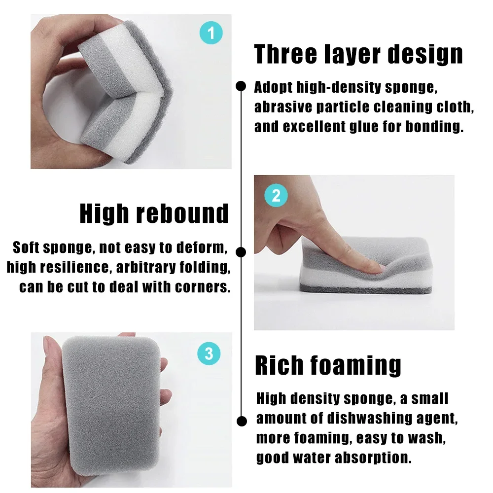 Double-sided Dishwashing Cleaning Spong Mop Kitchen Decontamination Sponge Brush Dishwashing Sponge Cloth Kitchen Cleaning Tools