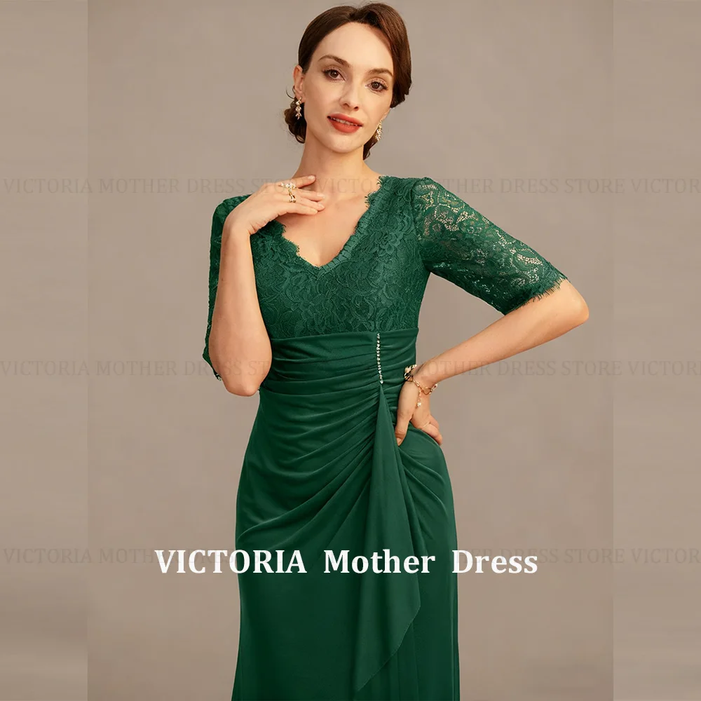 VICTORIA Customized Fashion Mother of the Bride/Groom Dress Chiffon Mermaid V-Neck Lace Pleated Long Wedding Guest Party Gowns