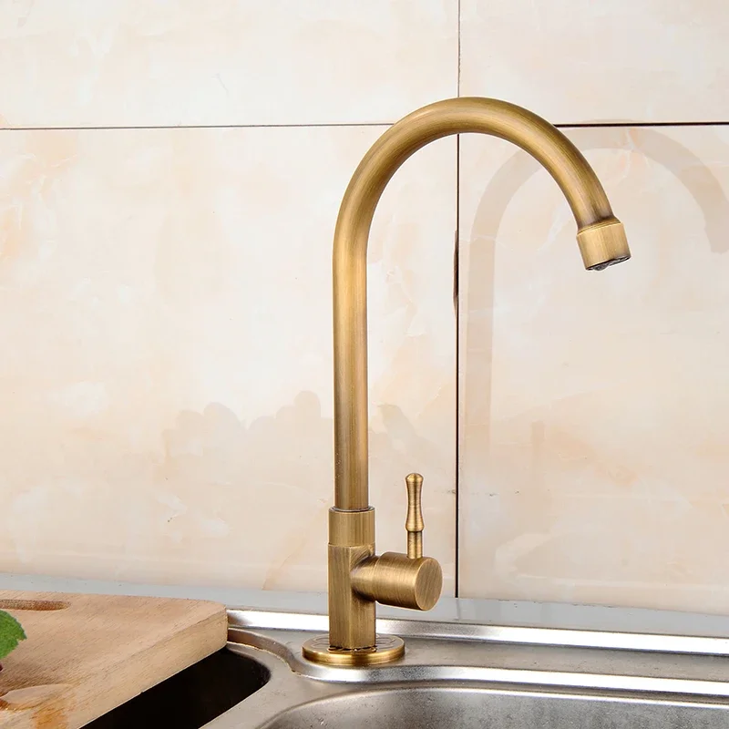 BAKALA Cold Kitchen Sink Faucet Antique Bronze Finished 360 Degree Single Hole Water Tap Cooper Kitchen Tap