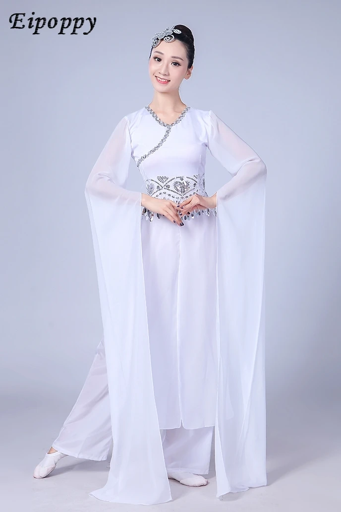 أزياء الرقص الكلاسيكي للبالغين ، نتف ، أبيض أنيق ، أكمام طويلة ، أكمام جديدة