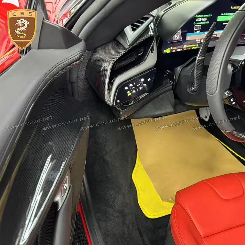 4Pcs Car Air Conditioning Cover Trim For Ferrari SF90 Dry Carbon Fiber Welcome Pedal Threshold Guard Interior Accessories