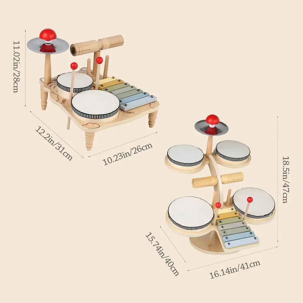 New Wooden Musical Instruments Toys Musical Drum Montessori Toys Birthday Gifts Eight Percussion Instruments Toddlers