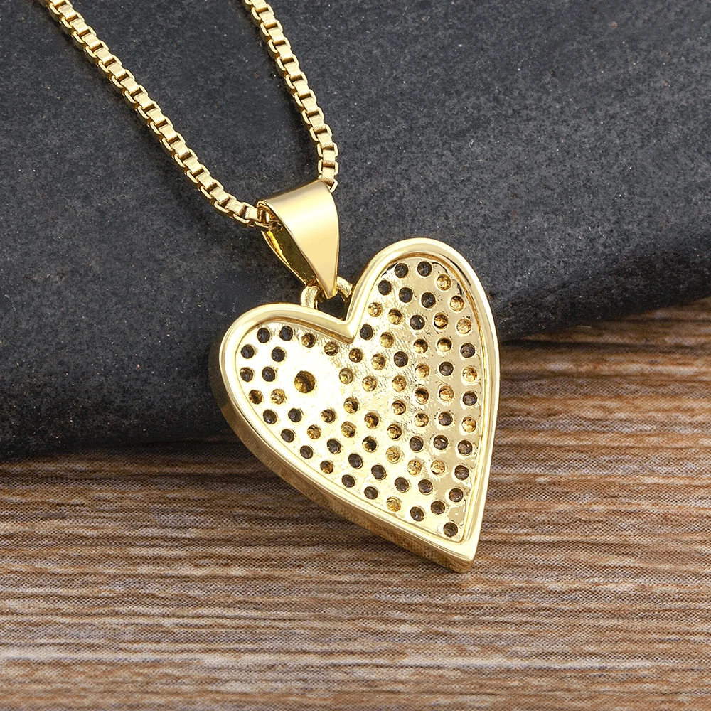 Nidin New Design Charm 3 Colors Heart Shape Inlaid Shiny Rhinestone Pendant Necklace Women Temperament Jewelry Party Gifts