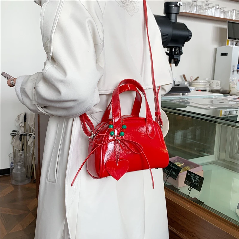 LEFTSIDE Mini Red Shoulder Bags for Women PU Leather Females New 2024 Spring Korean Fashion Crossbody Bag Short Handle Handbags