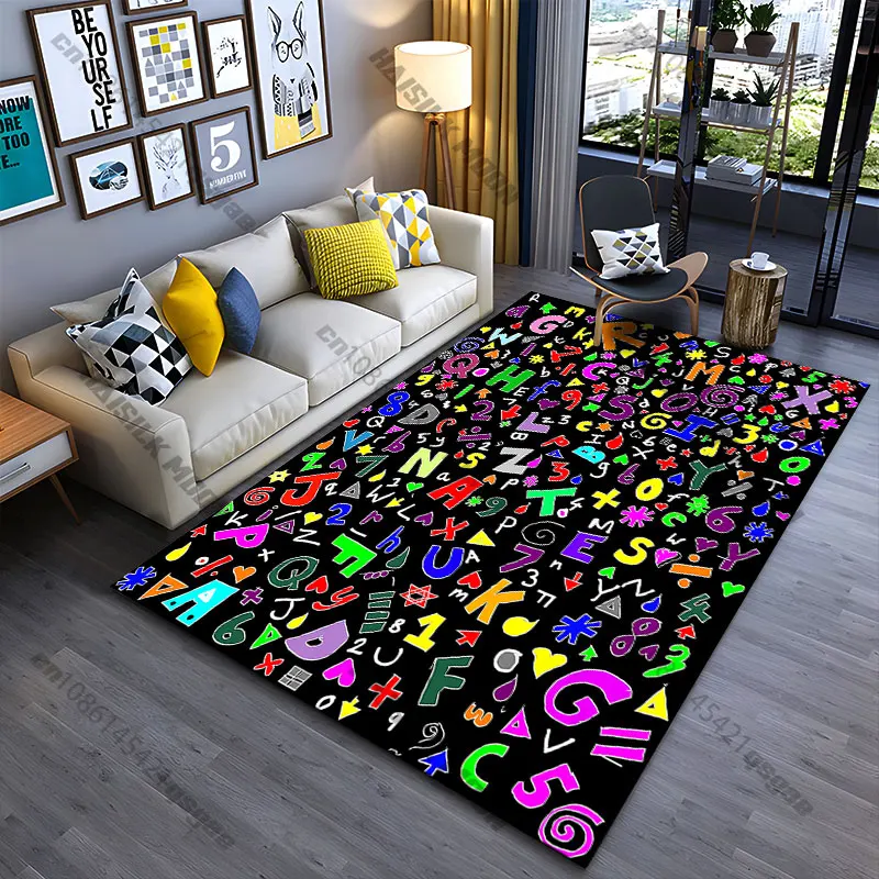 Colorful letters and symbols chaos carpet Yoga living room room decor children's crawling mat doormat area rug games mat