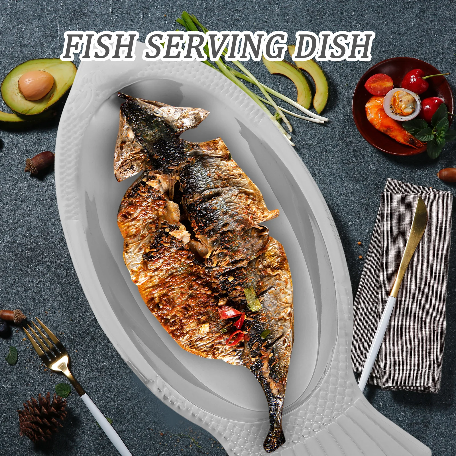 

1pc Stainless Steel Plate Polished Steamed Fish Tray Decorative Fish Shaped Dish Kitchen Tableware Food Serving Storage Plate