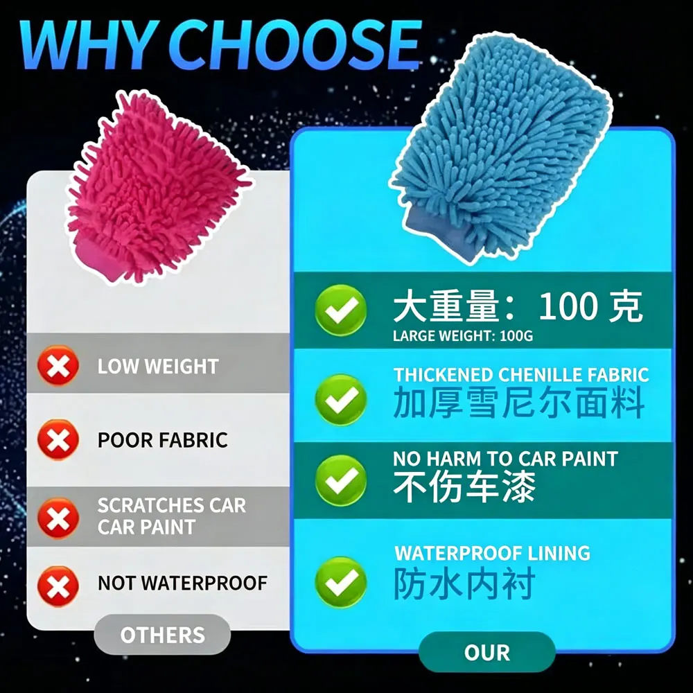 Car washing gloves (large size) - 100 grams - Waterproof car cleaning products - Sheepskin car cleaning gloves - Car towel view 4
