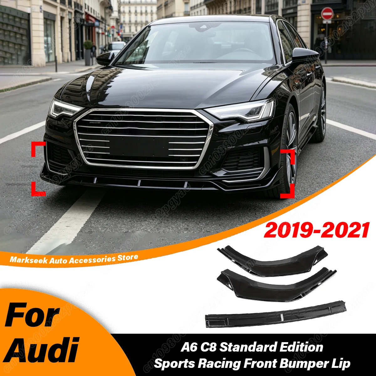 For Audi A6 S6 C8 4A TFSl TDl S-Line Limousine 2019 2020 2021 Car Front Bumper Splitter Spoiler Body Decoration Modification Kit