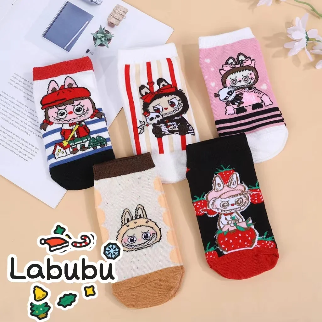 5 Pairs Adult Labubu Socks Cartoon New Anime Kawaii Cotton Socks Men And Women's Warm short Sock Gifts Average Size