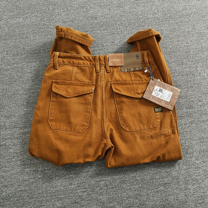 Autumn And Winter New American Heavyweight Retro Men\'s Loose Straight Leg Overalls 100% Cotton Woven Twill Casual Trousers