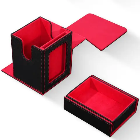 Scatola per mazzi Commander con finestra di visualizzazione, scatola per mazzi di carte con oltre 100 carte a doppia manica con vassoio per dadi