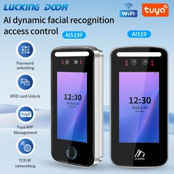 Tuya app wifi ai leitor de reconhecimento facial dinâmico terminal de atendimento 5000face tcp ip tela de 5 polegadas 125khz ip54 zinco à prova d' água