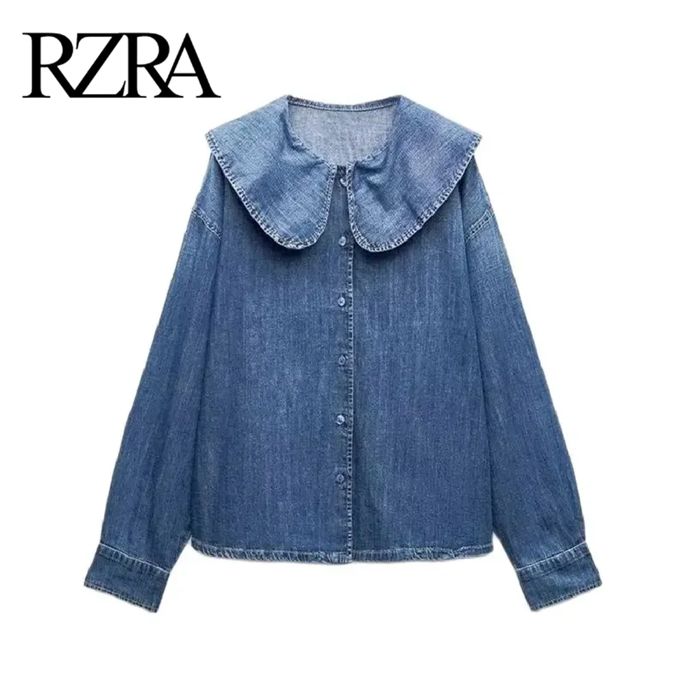 

RZRA2024 autumn and winter new women's clothing simple versatile doll collar long-sleeved single-breasted denim shirt casual