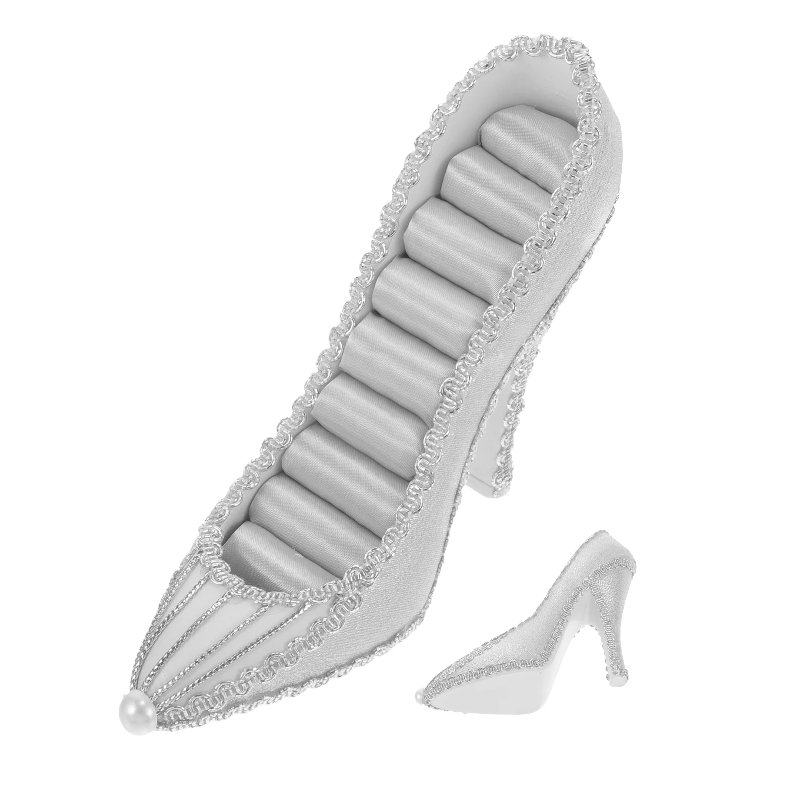 حامل عرض مجوهرات للأحذية بكعب عالٍ، منظم حلقي أنيق، حامل مجوهرات مدمج للأقراط والقلائد والأساور لتزيين المكتب