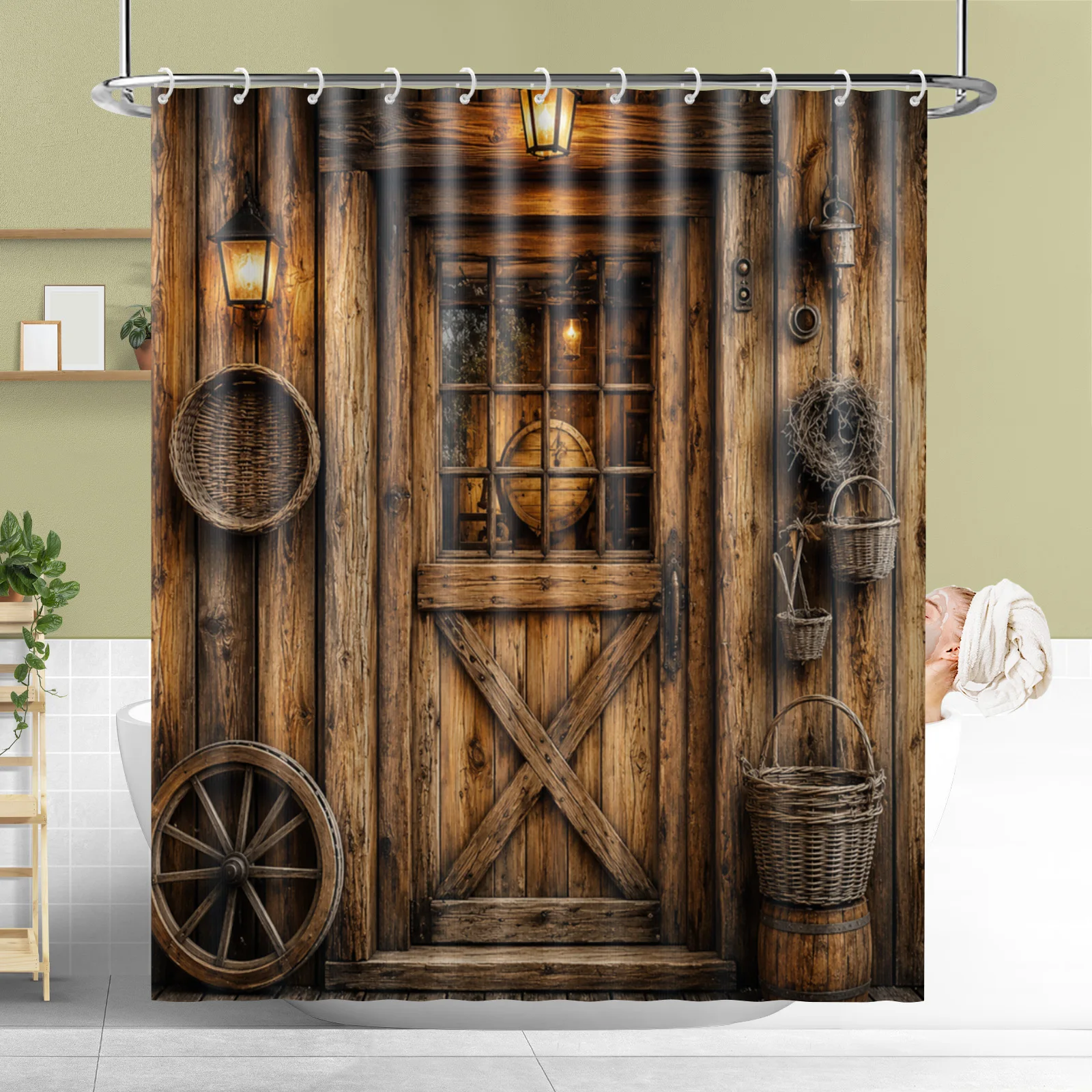 Vintage Rustic Wooden Door Shower Curtain with Hooks Waterproof Polyester Fabric Bathroom Modern Curtains Home Decor Bath Room