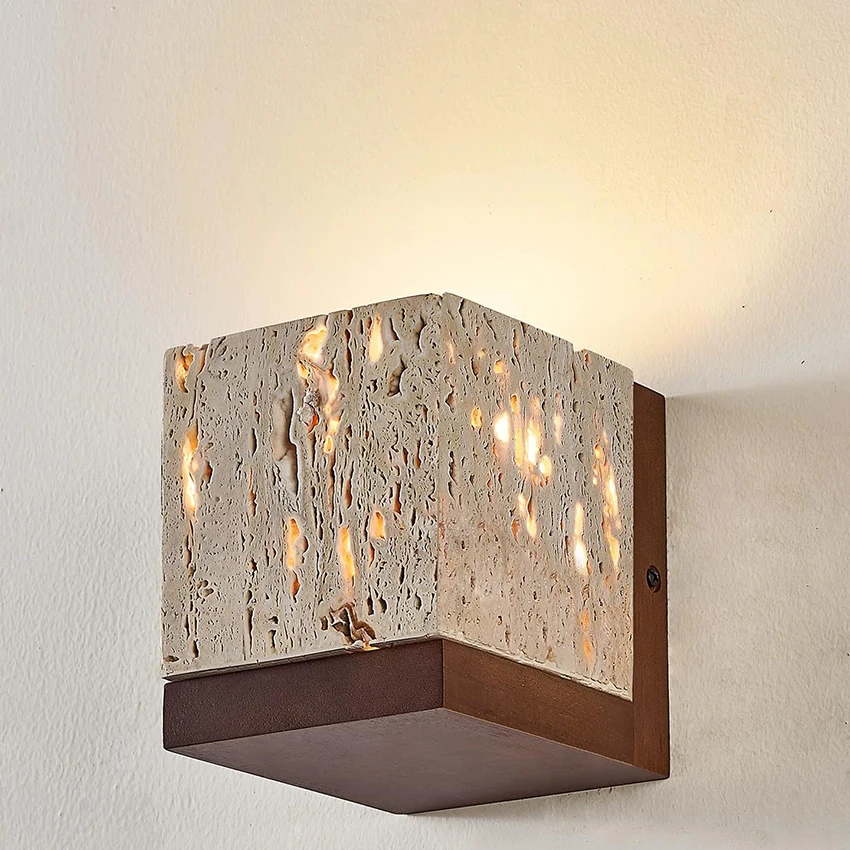 Wabi Sabi Style Natural Cave Stone Lamp Designer's Living Room Background Wall Creative Corridor Bedroom Headboard Wall Lamps