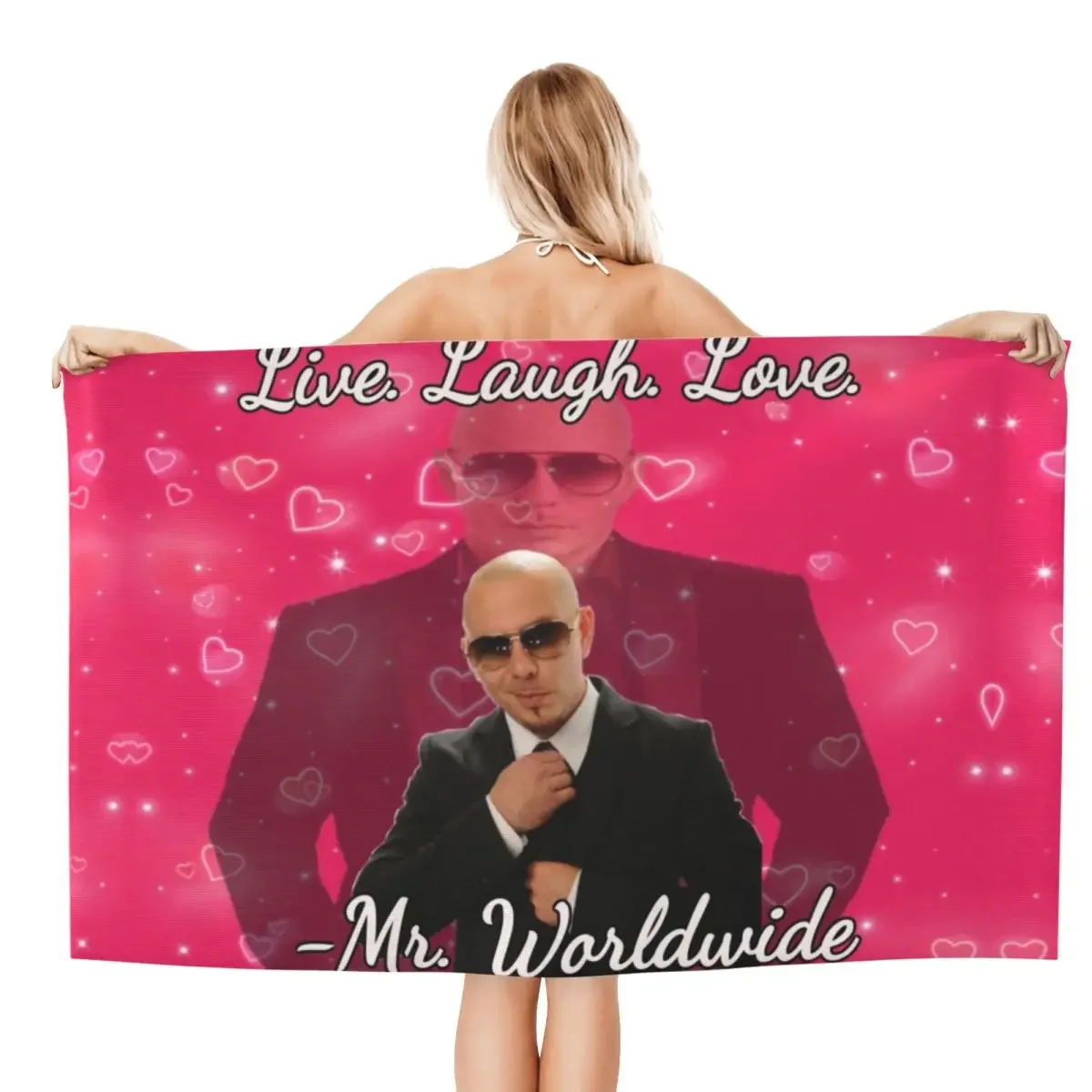 Custom Mr. Worldwide Says To Live Laugh Love Absorbent Microfiber Bath Beach Towel Quick Dry Bathroom Pool Towels