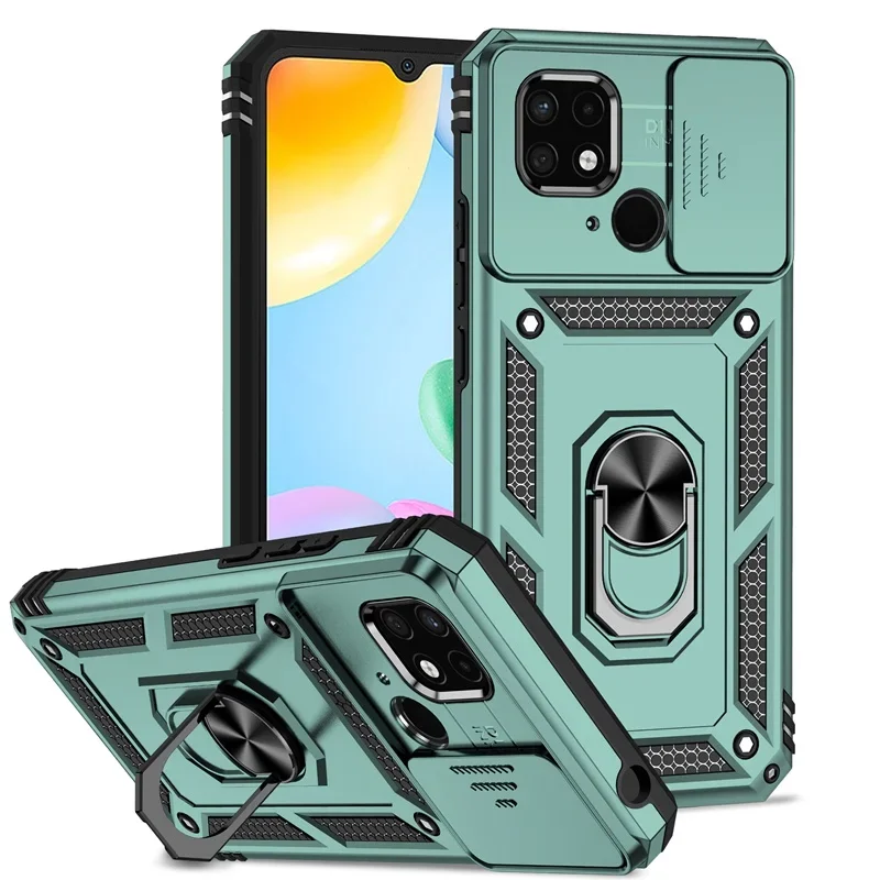 Slide Camera Bescherming Case Voor Xiaomi Redmi Note 10 Pro Max Note10 Note 10S 10S Redmi 10 2022 10C 10A Ring Stand Armor Cover