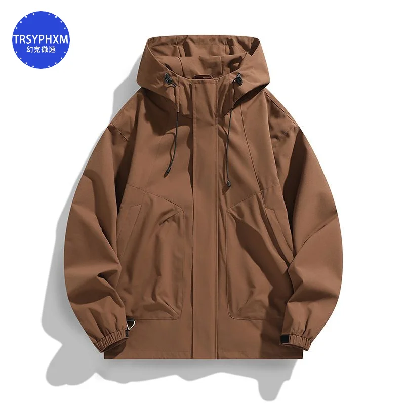 

TRSYPHXM 2024 new Color Splicing Jacket Spring New Product Loose Outdoor Versatile Retro Hooded Grey Jacket