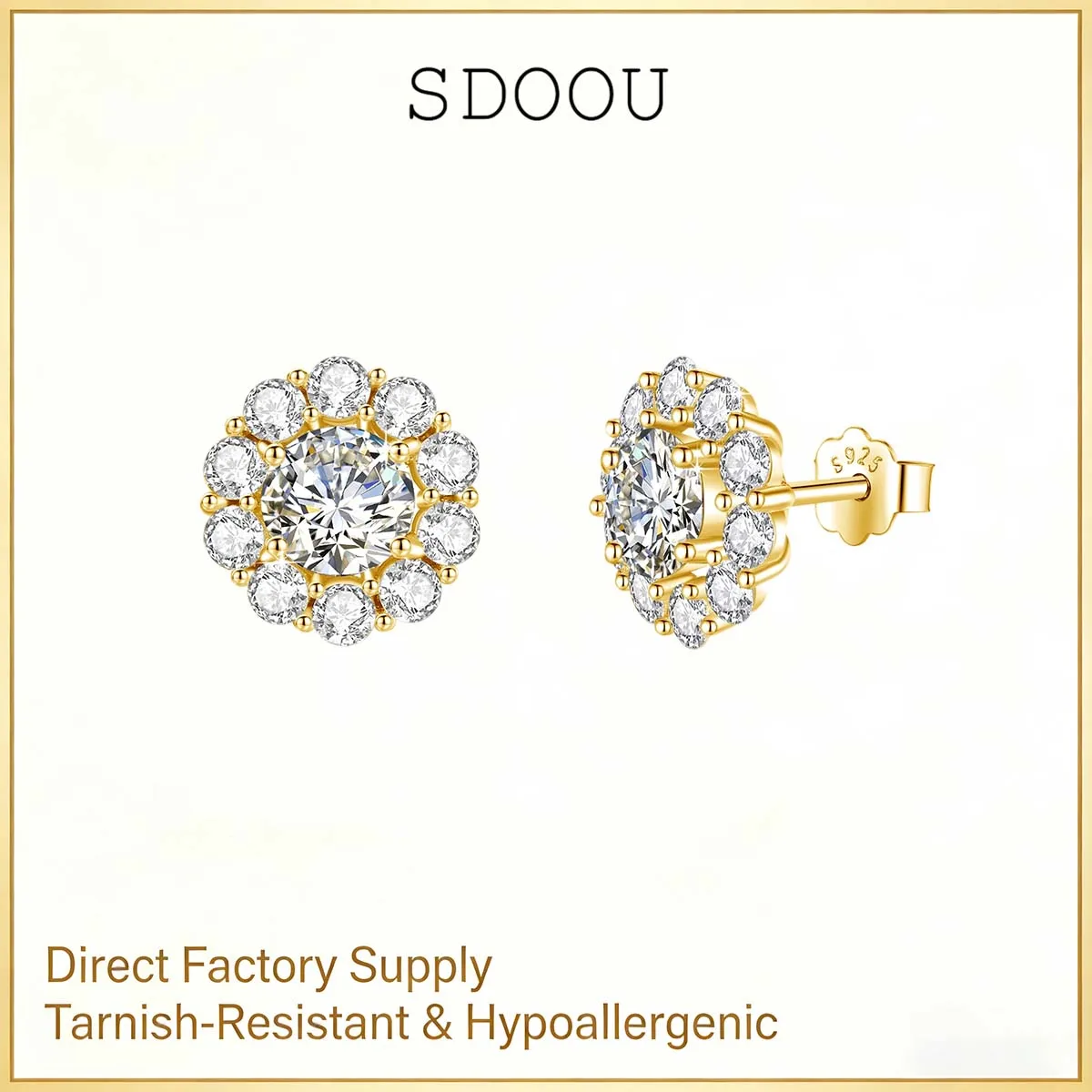 

SDOOU Luxury 1 Carat Flower Moissanite Stud Earrings 925 Sterling Silver Round Cut for Women Everyday Wear Birthday Jewelry Gift
