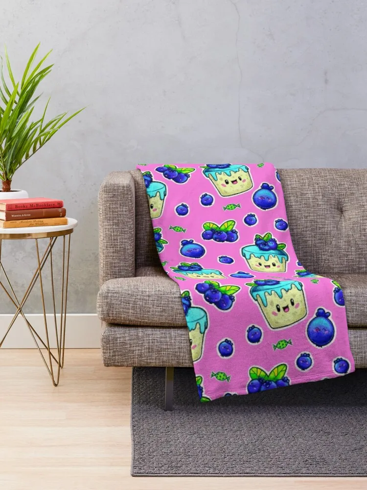 Blueberries Seamless Pattern Pink Throw Blanket Luxury Designer Flannel Cute Plaid Comforter Blankets