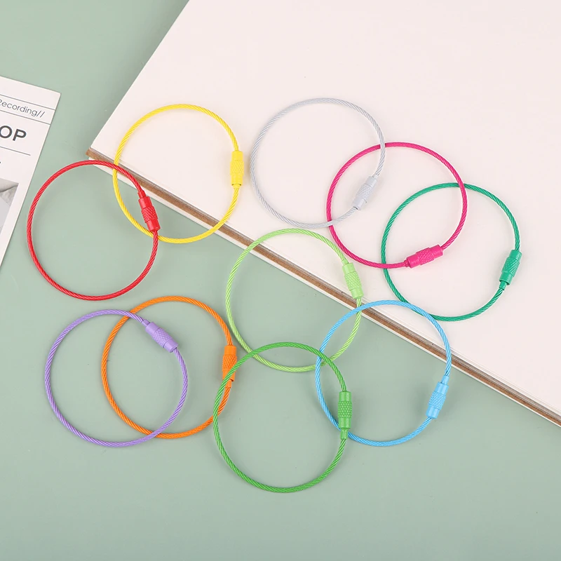 10 قطعة طول عشوائي 15 سنتيمتر الصلب الحبل الموثق حلقة الصلب الحبل حلقة رئيسية الحبل الأمتعة علامة حلقة سلك مفتاح سلسلة