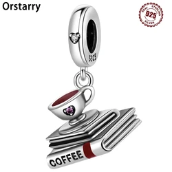 925 Sterling Silver Coffee Book Pendants Bracelet Charms Fit Women Jewelry Party Beads DIY Fine Gifts Accessories