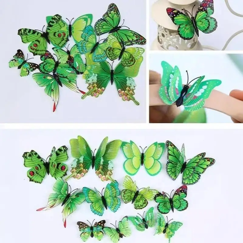 Hot Sale 12Pcs 3D Butterfly Wall Stickers Double Layer Colorful PVC Decals For Wedding Party Home Refrigerator DIY Decor