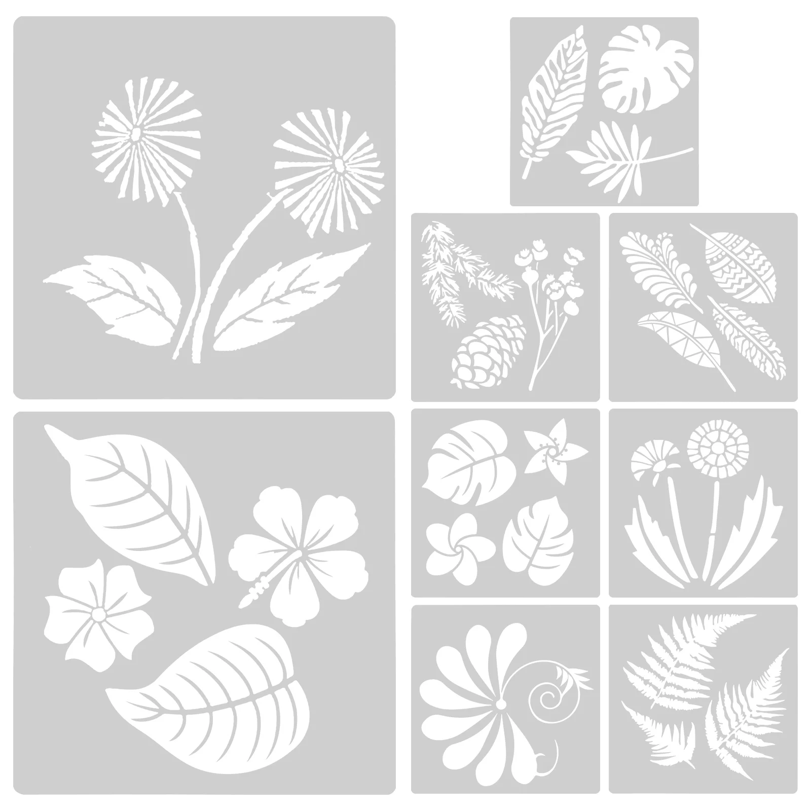 

9pcs Reusable Tropical Leaf Painting Stencils Templates Decorative Wall Art Crafts Diy Wood Glass Fabric Furniture Decor