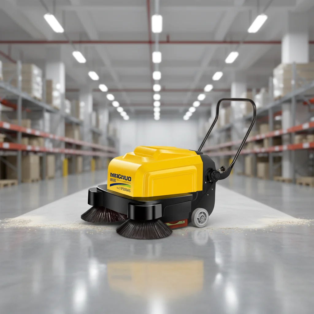 HCYMN-P100AS 12V Battery Powered Mini Road Floor Sweeper Walk-Behind Push Machine Outdoor Sweeping Custom Logo Available CE