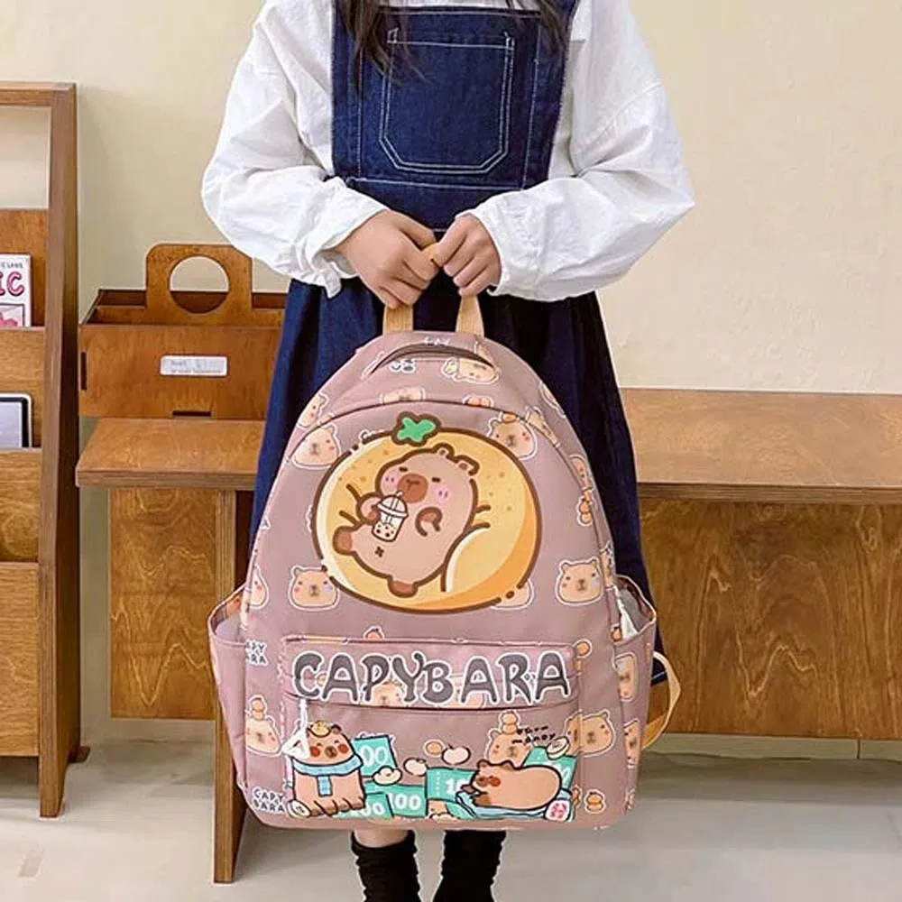 

Thickened Capybara Backpack Nylon Lightweight Cartoon Animal Daypack Foldable Wide Straps Large Capacity School Bag Students
