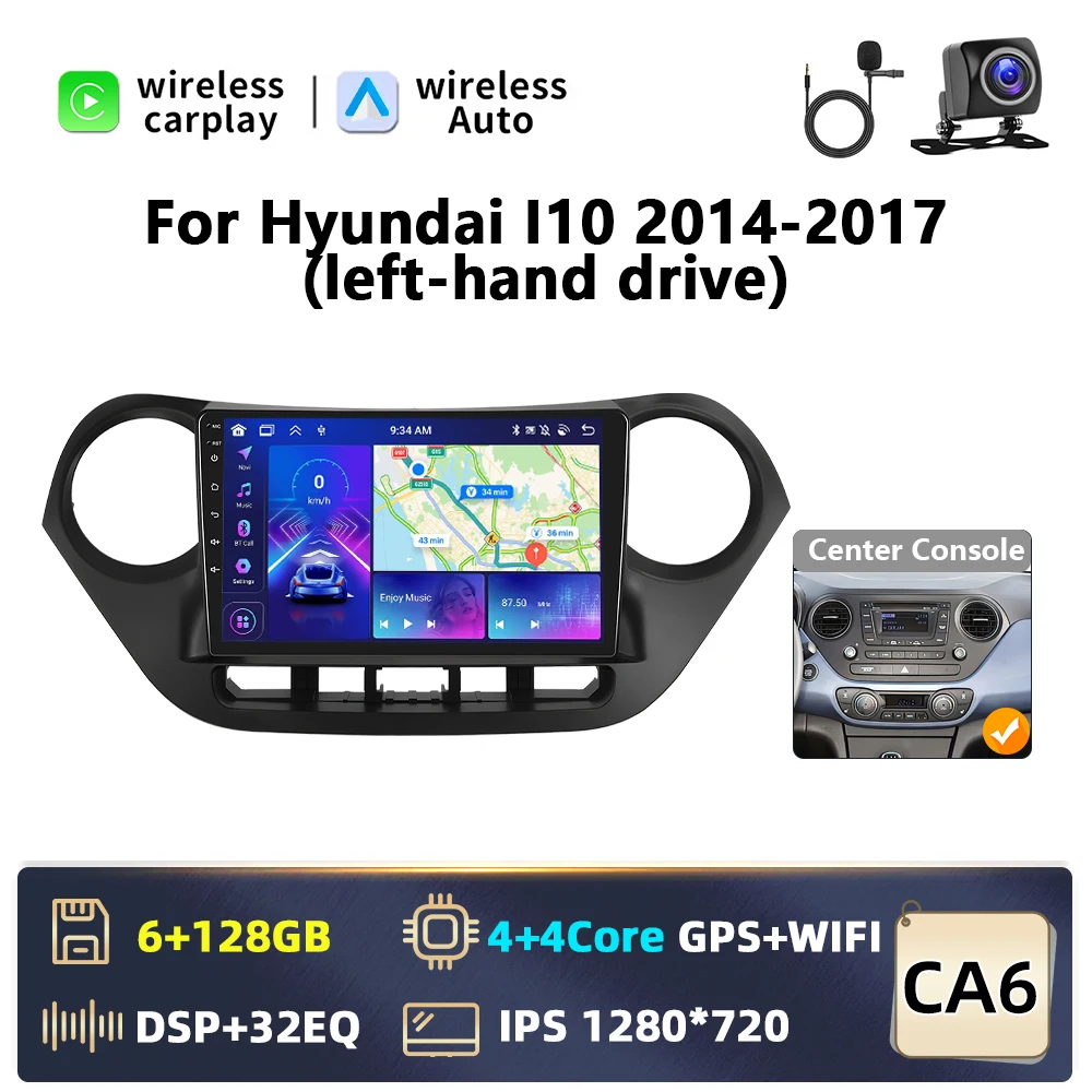 Podofo Carplay 4G Android 2 din Autoradio Voor Hyundai I10 2014-2017 Android Auto GPS Navigatie WiFi DSP Bluetooth RDS FM Audio