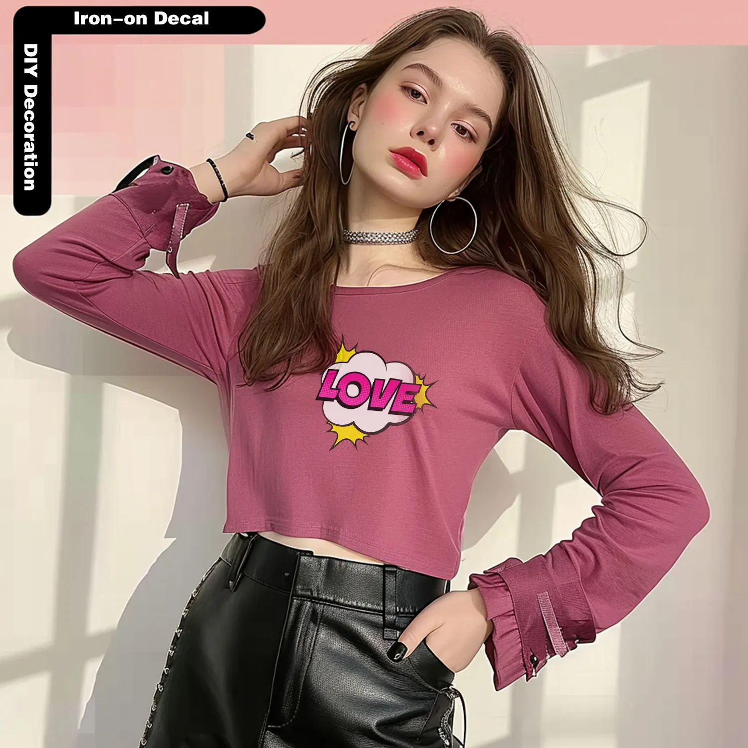 Love Pink Cool Populaire Trendy Kleding voor straatfotografie Opstrijkbare stickers Kleurrijke creaties Gedetailleerde doe-het-zelf decoratie