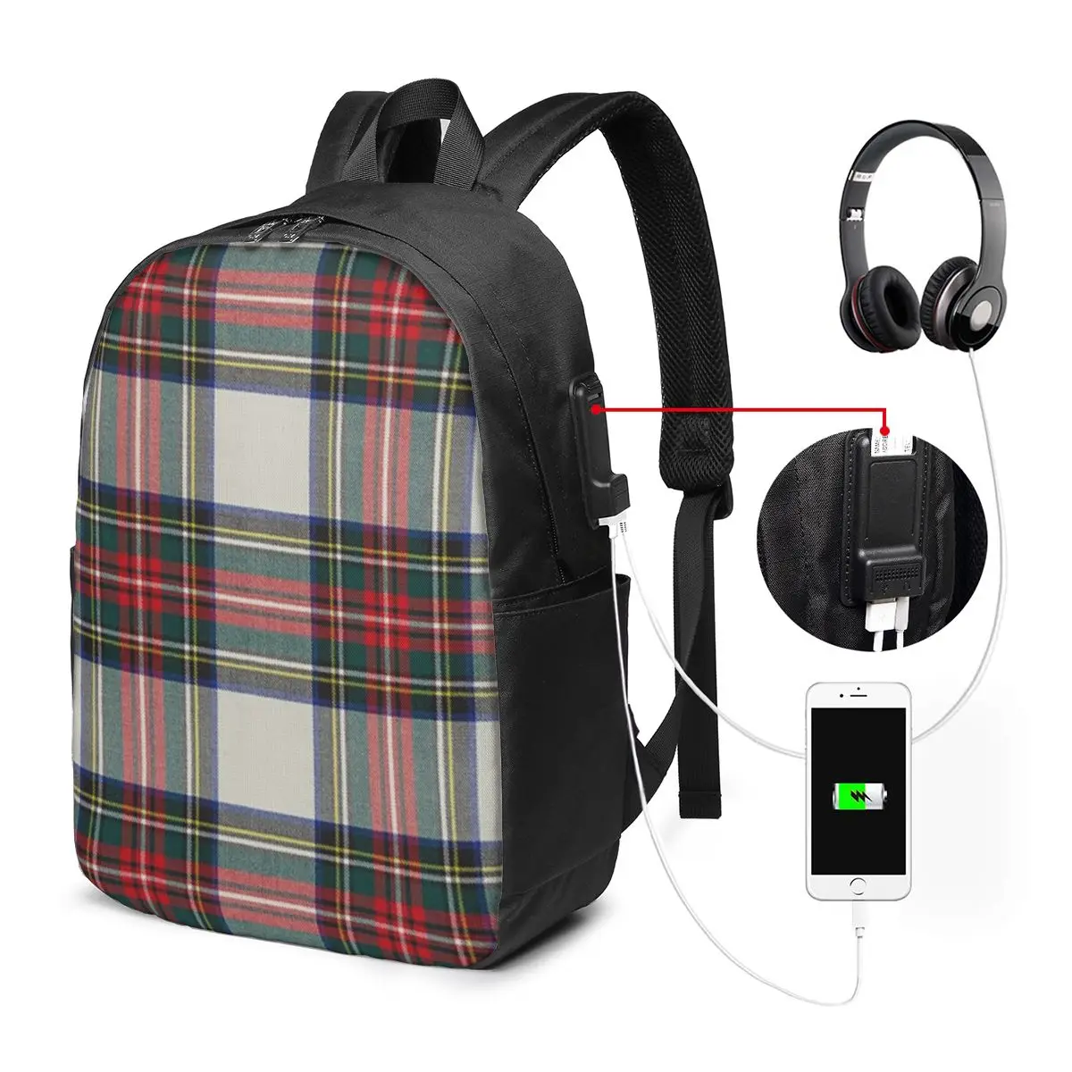 Stewart Dress Scottish Tartan Backpack Travel Notebook Bag Computer College Student School Bag Laptop Shoulder Bags for MenWomen
