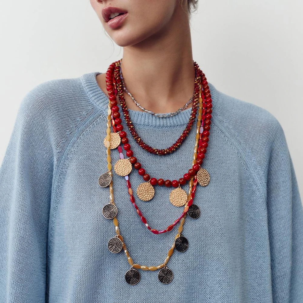

Vintage Bohemian Handmade Necklace Women Retro Party Fashion Statement Jewelry Beaded Layers Necklace