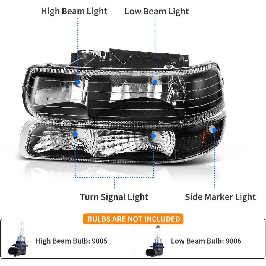 مجموعة مصابيح أمامية متوافقة مع 19992002 تشيفي سيلفرادو 1500 2500 20012002 تشيفي سيلفرادو 1500HD 2500HD 3500 20002006 شيف #3