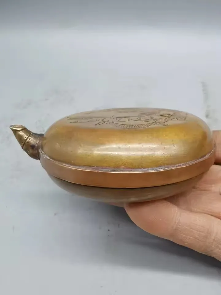China Retro Bronze Water Drop Painting and Calligraphy Circular Water Injection Inkstone Drop Study Room Craft Ornaments