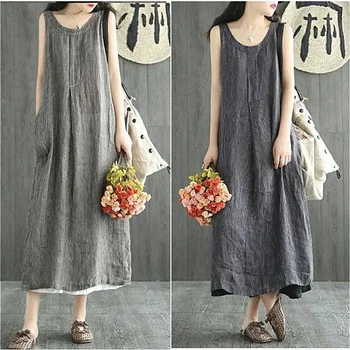 2024 Summer Women Clothing Sleeveless O-neck Loose Long Dresses for Women