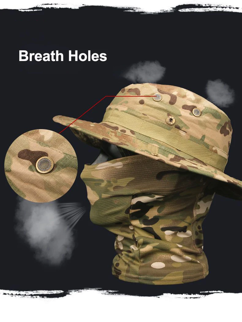 Camouflage Boonie Cap Sturmhaube Hut Anzug faltbare weiche Mütze Outdoor Jagd Angeln breite Krempe Hut Sonnenschutzkappen – Detail 6