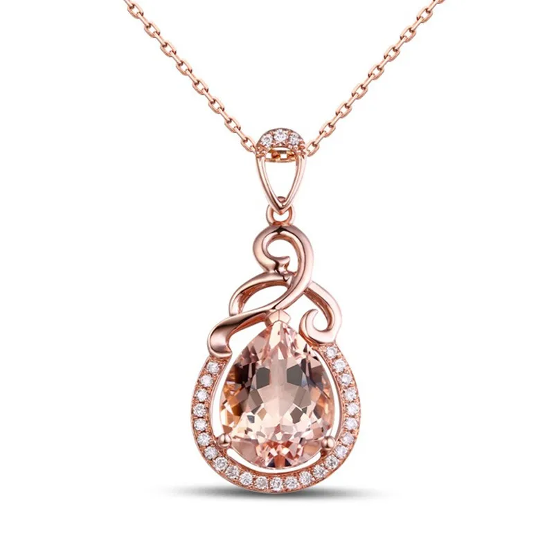 

Morgan Stone Pink Quartz Vintage Water Drop Pendant Necklaces for Women Bling Diamonds Champagne Color Jewelry Birthday Gifts