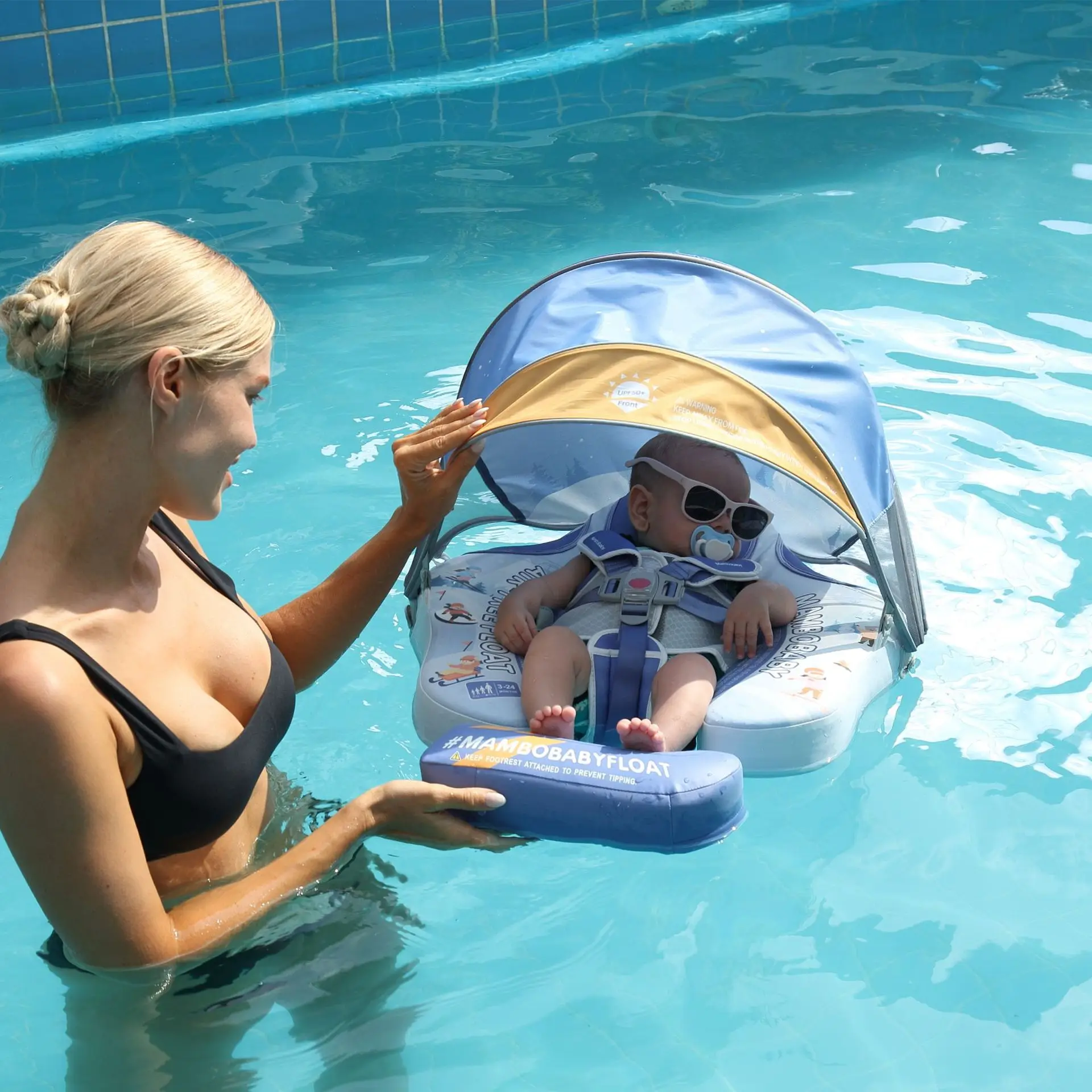 Brinquedos flutuadores não-infláveis com dossel solar, natação de segurança, flutuador sólido da piscina da criança, mais novo bebê flutuador, idade 3-24 meses