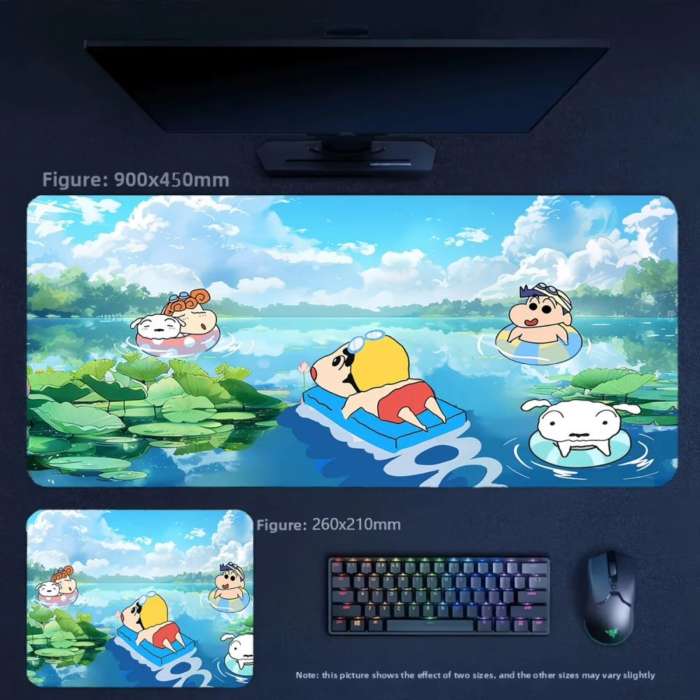 Animation High Quality Leather Mouse Pad Crayon Shin-chan Summer Swimming Eating Watermelon Print Pattern Large Size Table Mat