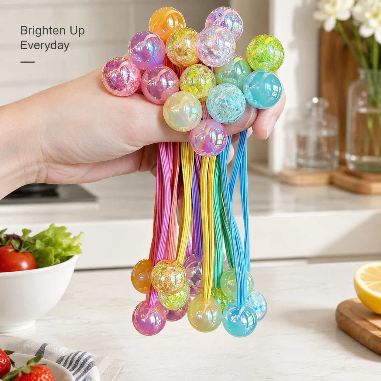

Candy-colored double-ended round bead hair ties for girls, perfect for daily wear, school outfits, or gifting