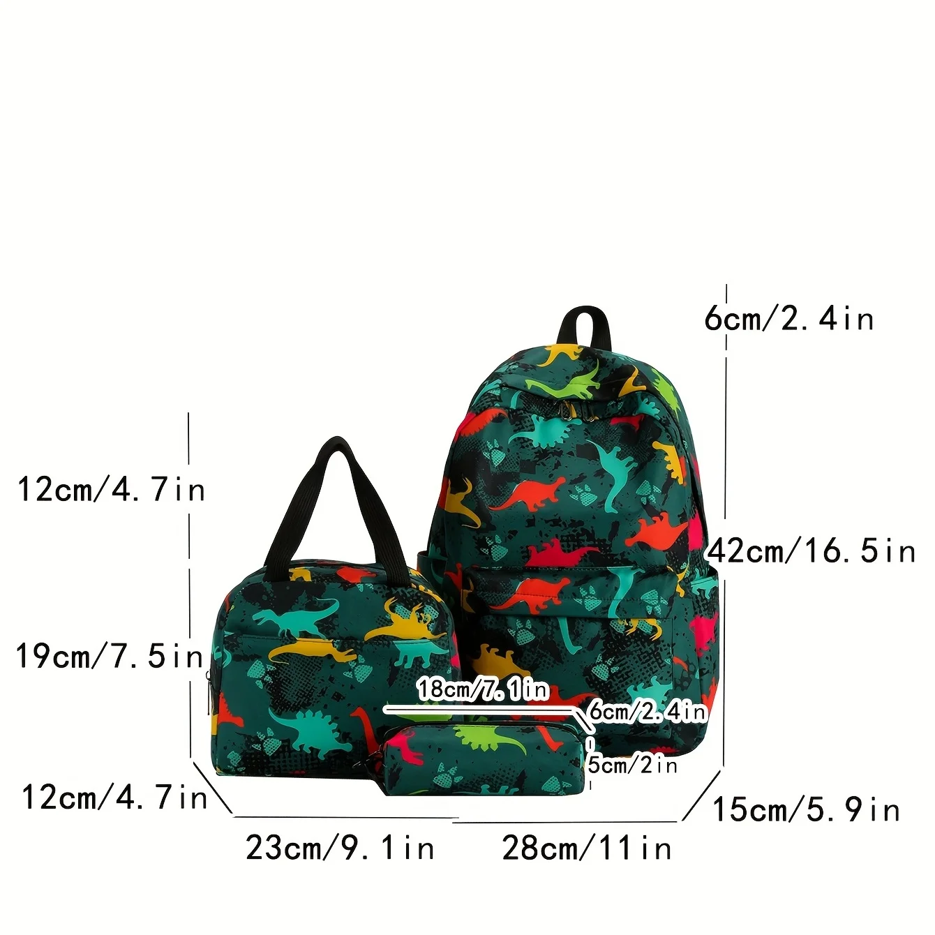 3 Pcs Kids Backpack Large Capacity Fashion Print Dinosaur Backpack Set Nylon Spacious Interior Casual Bags for Kids & Teens