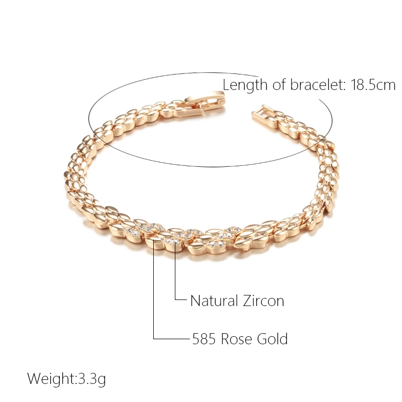 Kinel Fashion 585 Rose Gold Color Bracelet For Women Luxury Natural Zircon Bride Fine Wedding Daily Fine Jewelry 2022 New