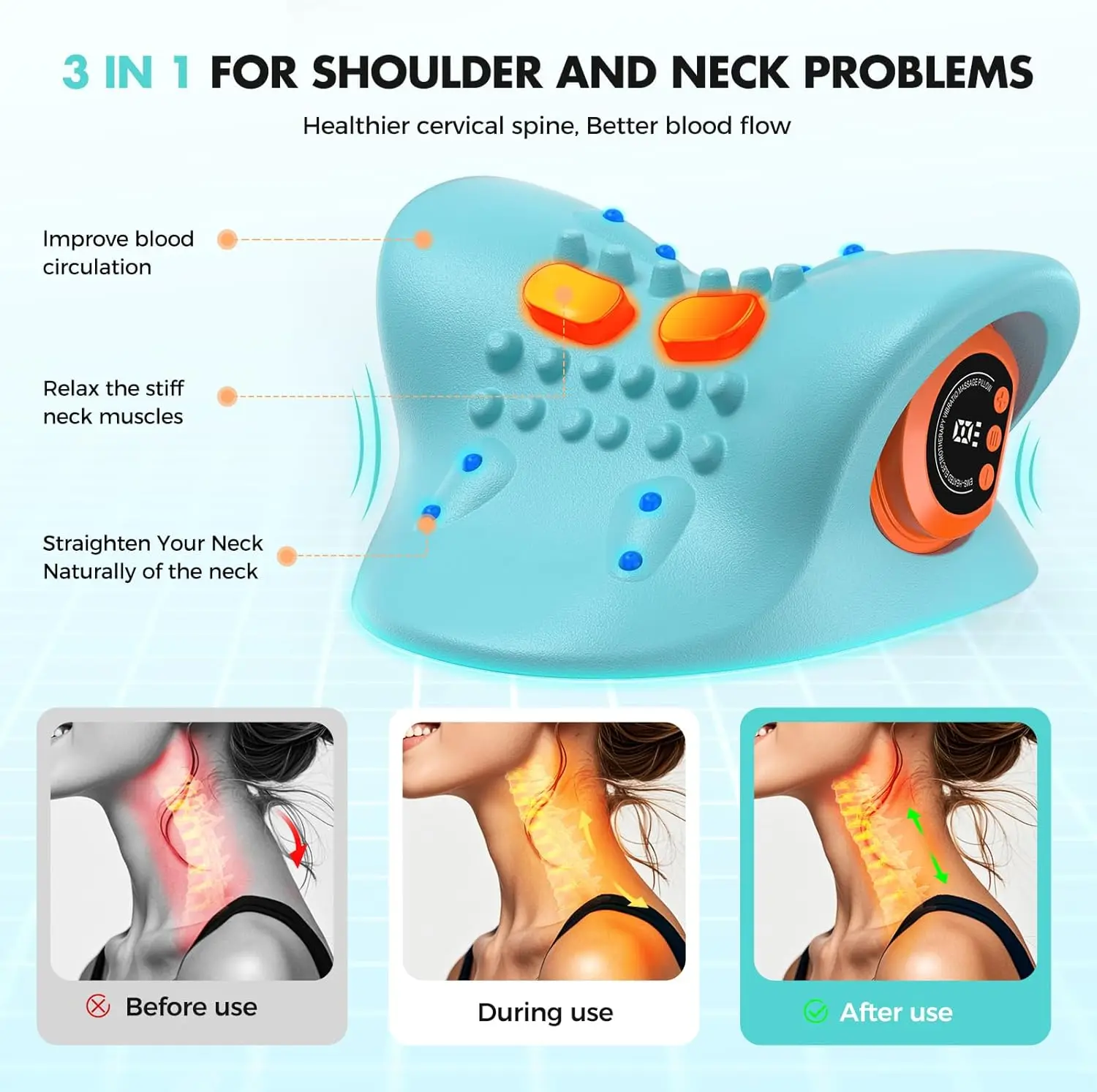 Portable Neck Massager with Heat & Vibration - 3 Modes, Adjustable Intensity for Shoulder Relaxation at Home or Office view 6