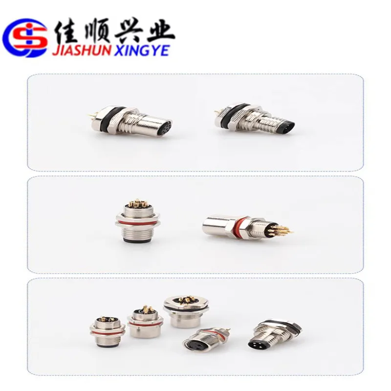 JIASHUN M8 connector waterproof IP67 aviation plug flange seat male and female sensors welding front lock rear lock